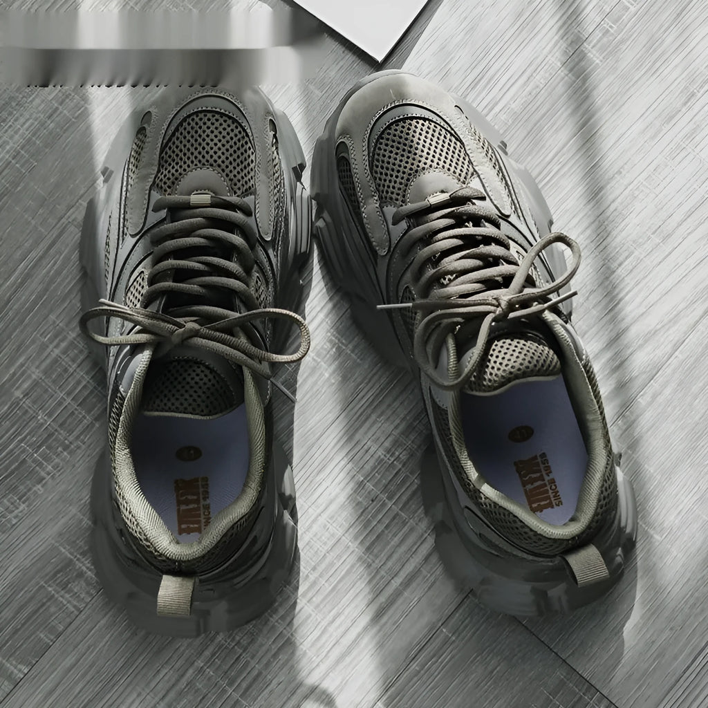 Mesh casual platform dad shoes in beige for men and women with height increasing mid heel