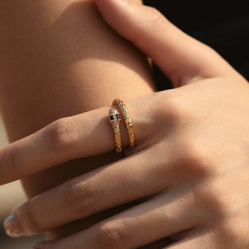 Adjustable copper snake ring with gold colour plating in KR0201.