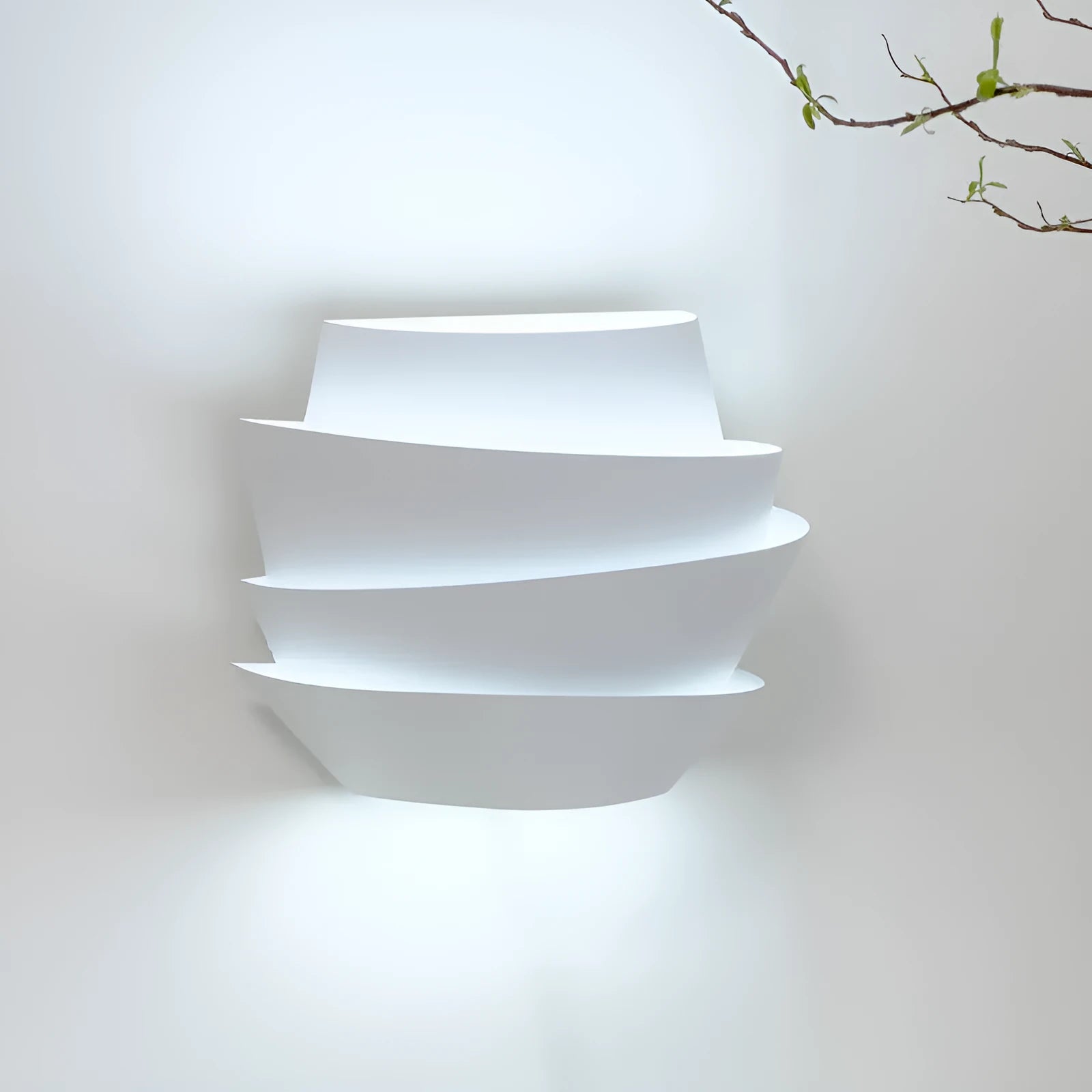 White modern wall lamp with pine cone silhouette design for bedroom or hallway lighting