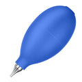 Blue handheld rubber dust blower cleaning tool for camera lenses and mobile phones.
