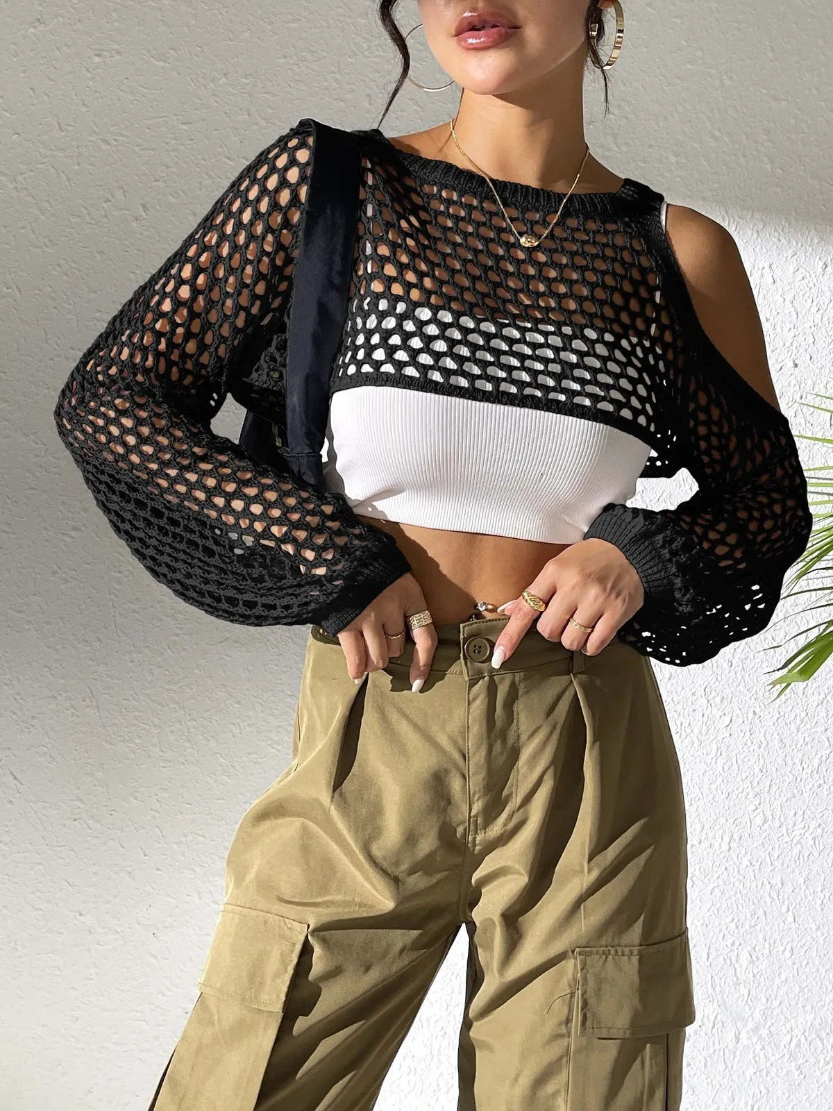 Navel hollowed mesh shirt in multiple colours for beachwear