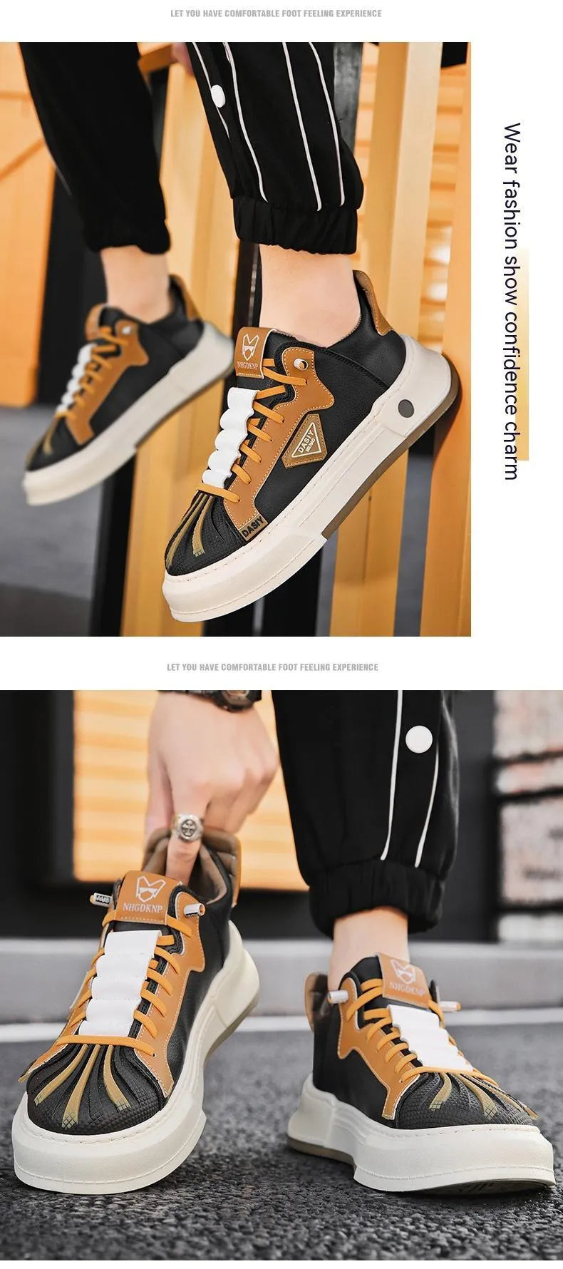 Men's beige low-top casual sneakers with elastic band and round toe