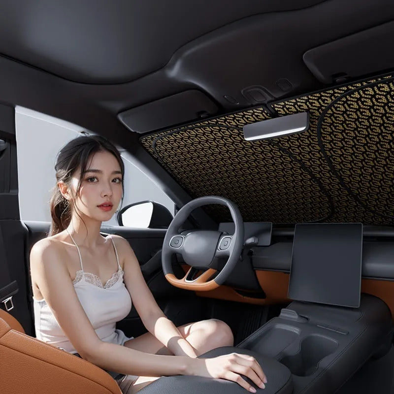 Laser car sunshade front windscreen visor aluminium foil titanium silver 145x80cm with storage bag
