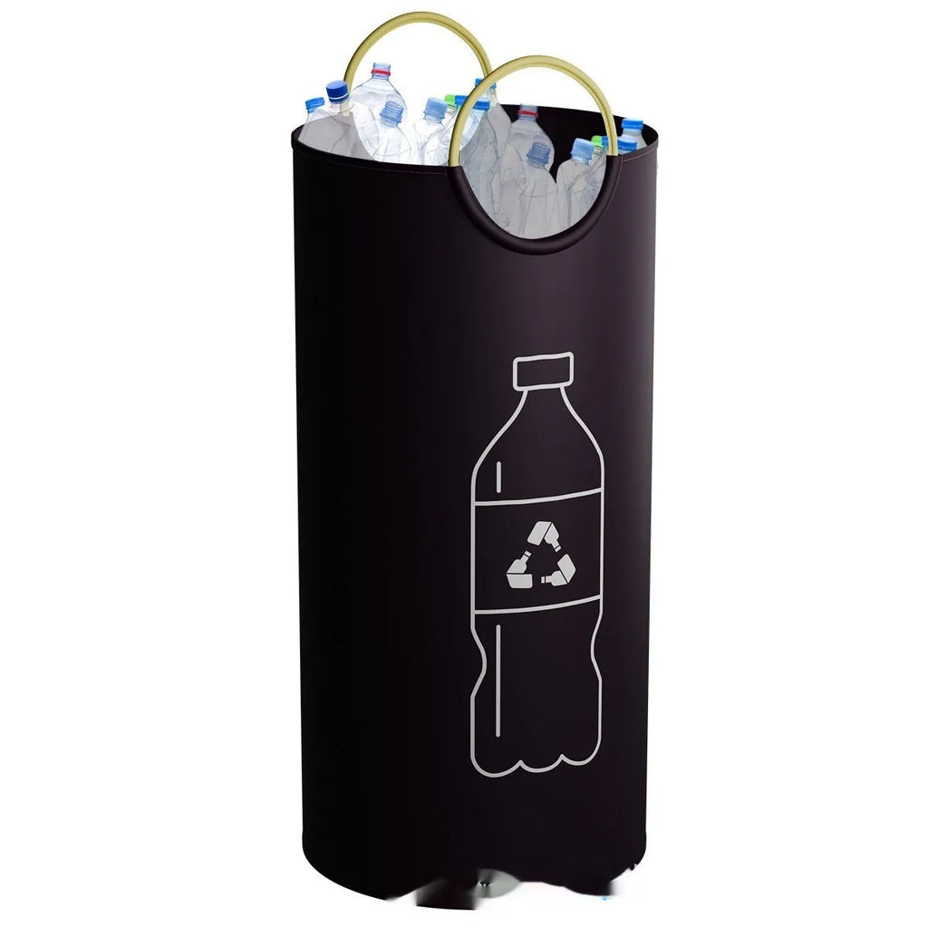 Round portable plastic waste bin with measurements of 38cm wide by 72cm high.