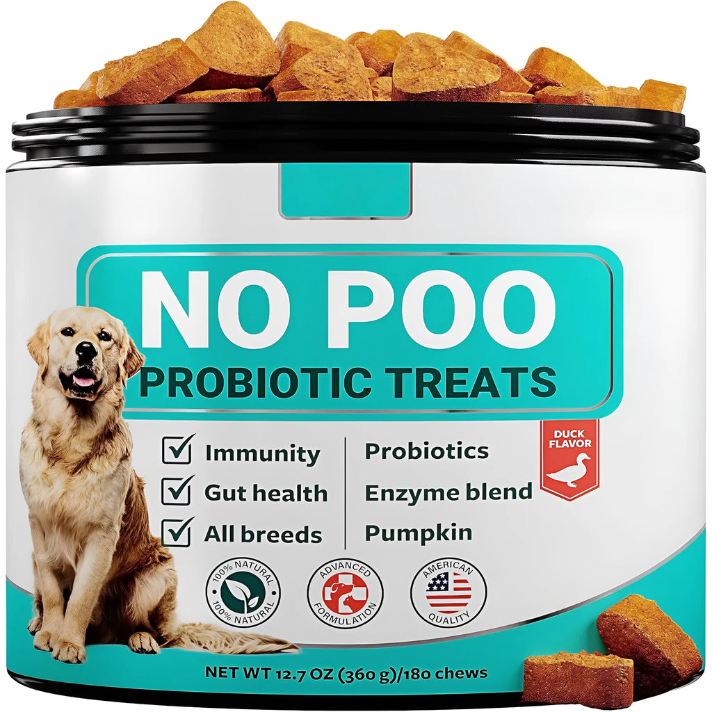Container with 180 pumpkin-flavour chewable probiotic tablets for dog intestinal health