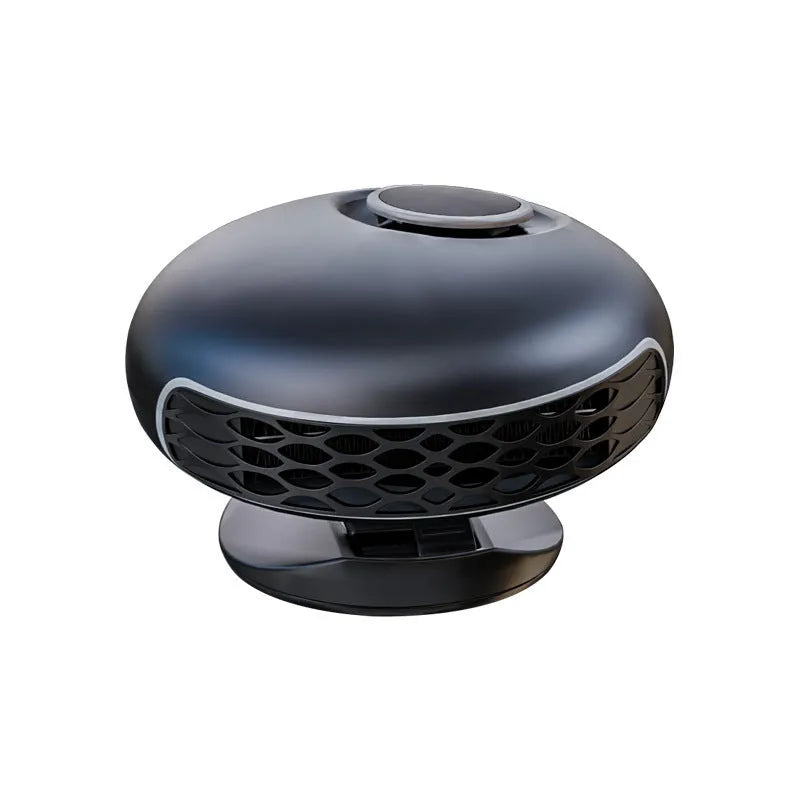 Black portable car heater with long power cable for 12v and 24v defrosting and demisting.