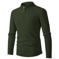 Men's thick twist jacquard sweater with half-zip high collar in grey, cotton blend and rabbit fur, long sleeve winter pullover