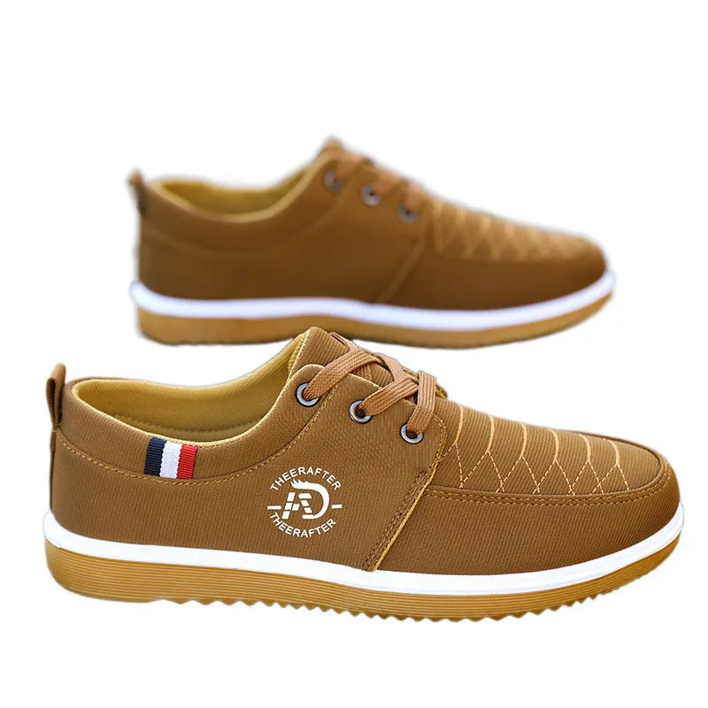 Men's black canvas casual shoes with a leather toe cap and a thick platform EVA sole.