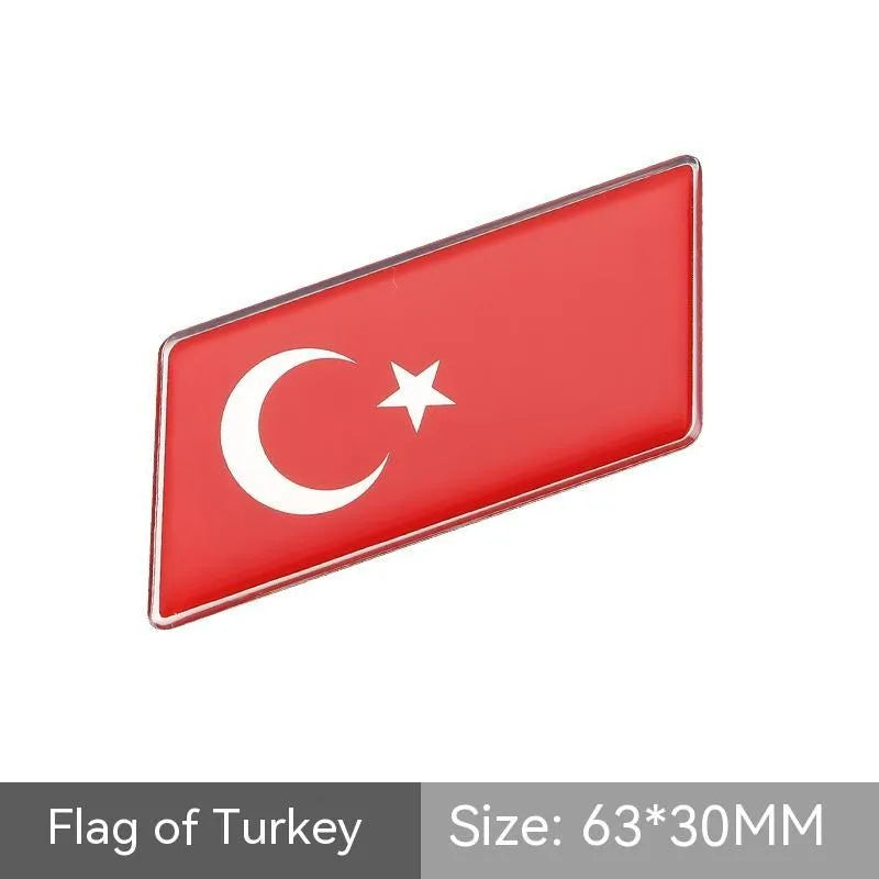 Aluminium national flag car sticker badge, parallelogram shape, 6.3 by 3 cm, for rear bumper.