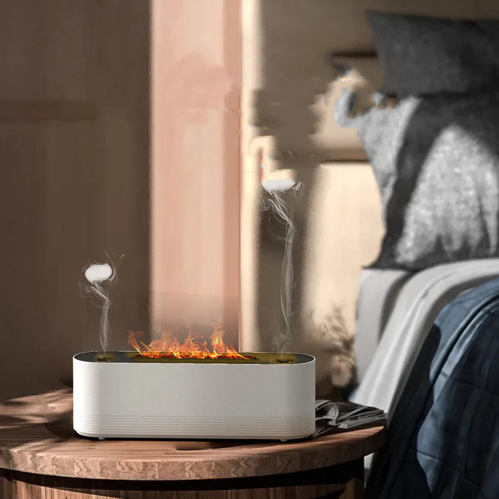 Black Flame Air ultrasonic humidifier diffuser with LED flame lighting emitting cool mist