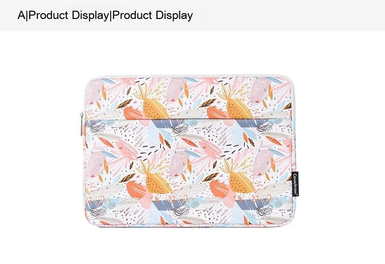 White PU leather waterproof inner sleeve for a 14 inch laptop on a table.