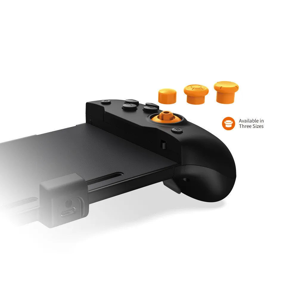 Black and white portable Nintendo Switch gamepad handle attached to console showing controls and Type-C port.