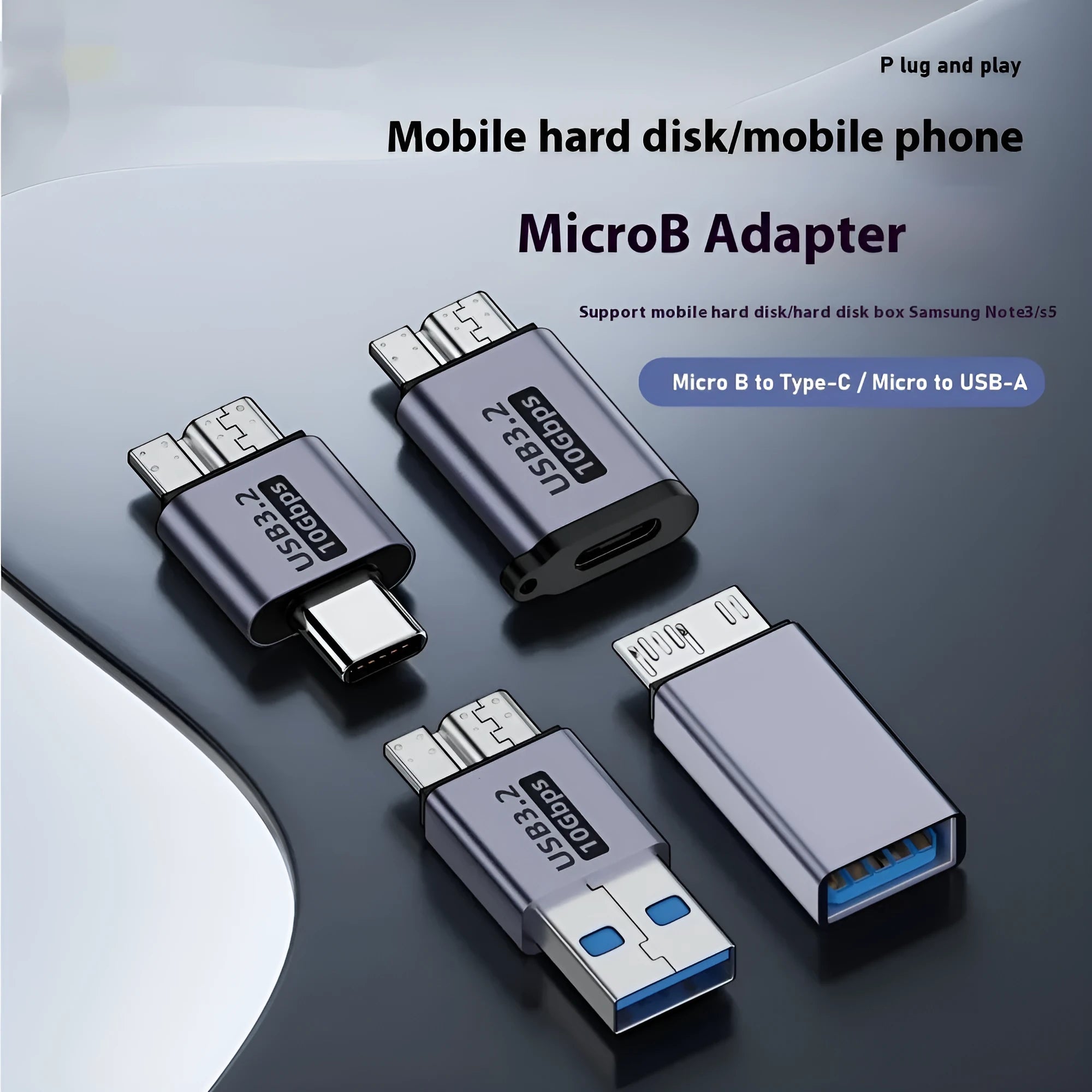 USB-A male to Micro-B female adapter for hard drives and phones
