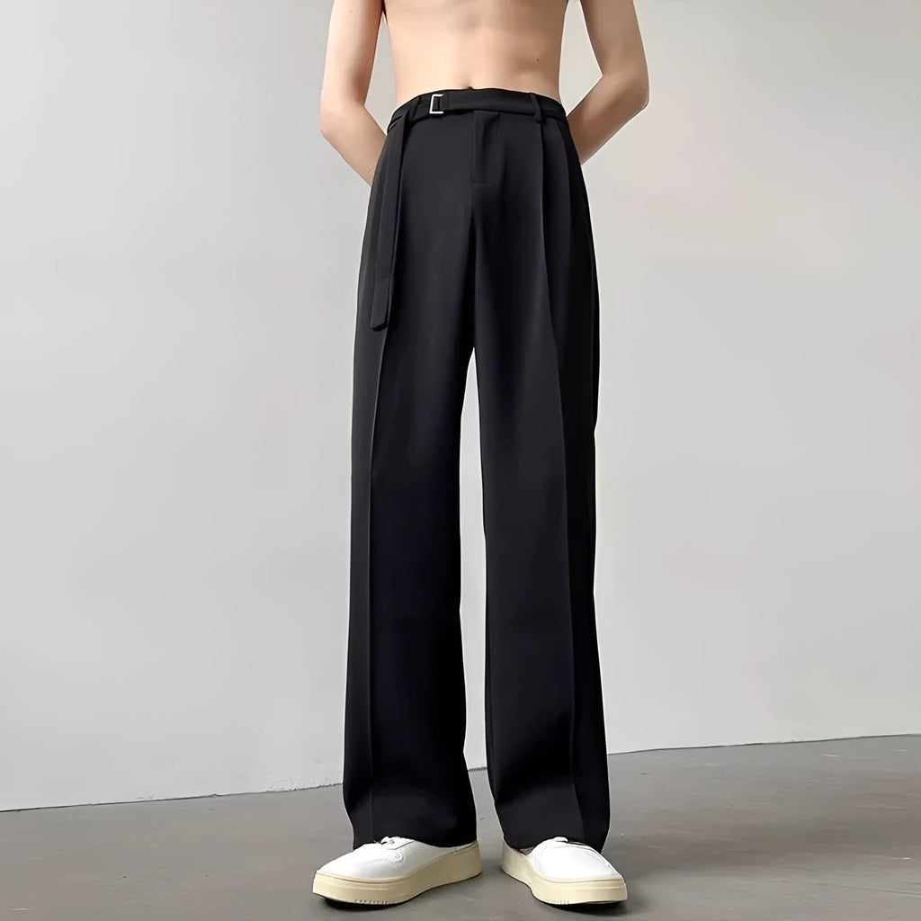 Women's thin straight wide leg trousers in black, showcasing loose fit and non-ironing fabric.