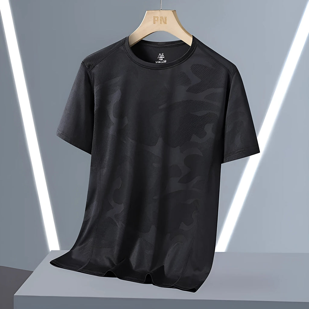 Men's loose-fit camouflage pattern summer top in quick-dry nylon, shown in Army Green.