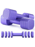 Set of pink detachable ABS plastic dumbbells for women's fitness, showing 5 lb weight.