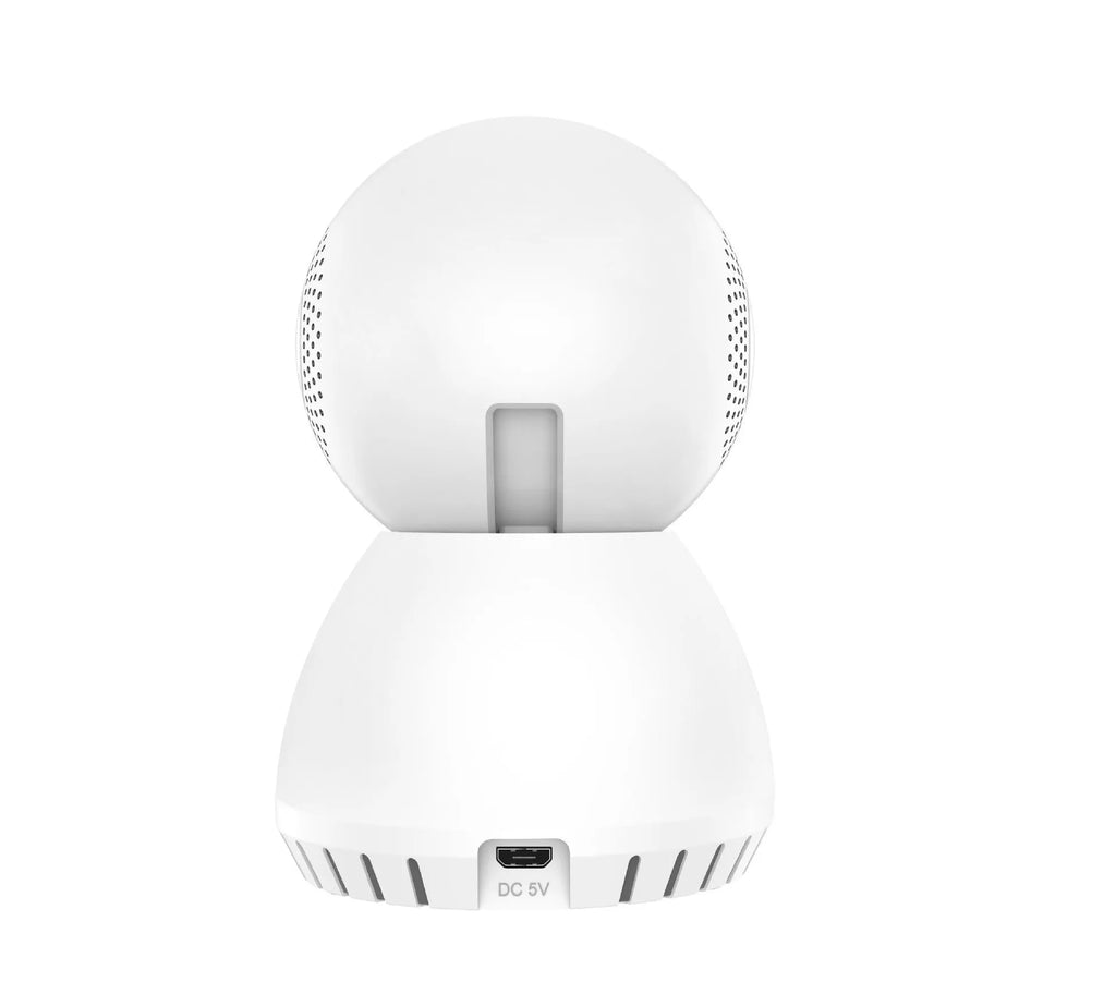 White 1080p dual-frequency wireless home security camera with 12mm lens on a mounting bracket.