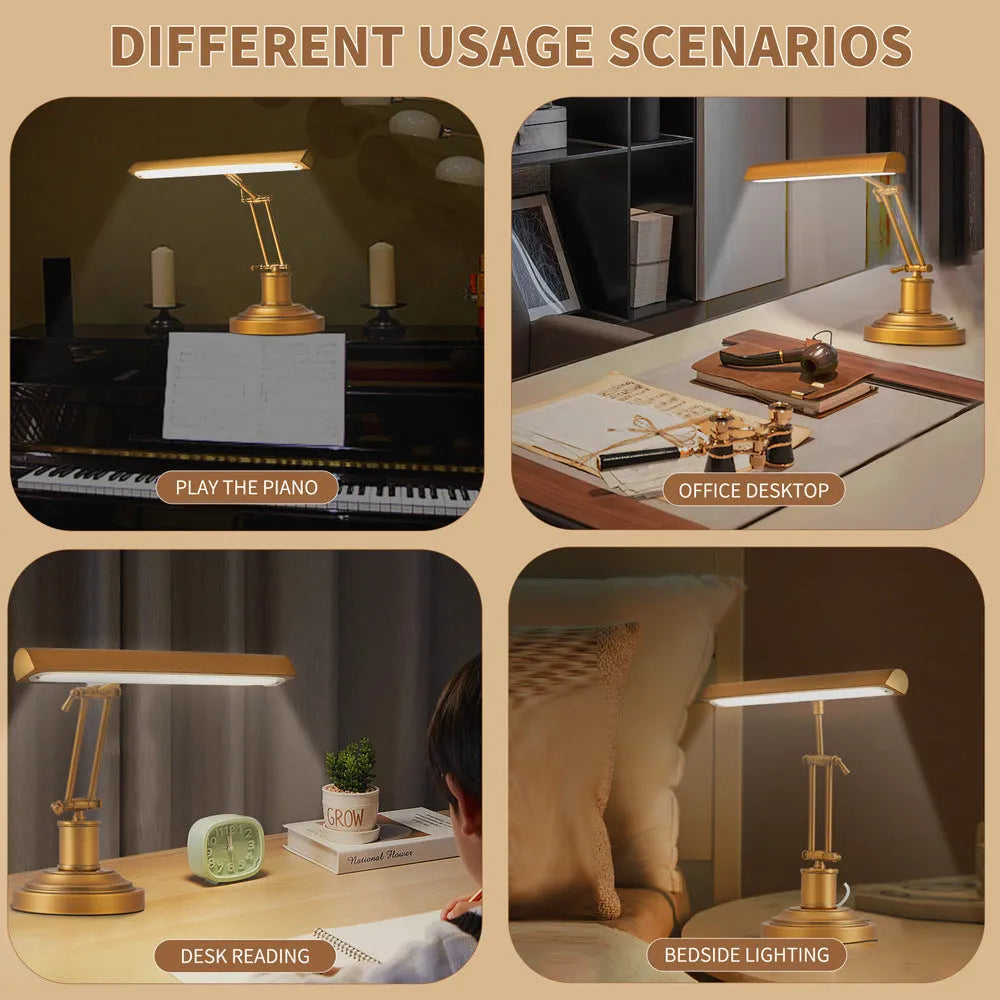 Bronze or nickel metal table lamp with touch dimming and music spectrum for piano practice, 220V socket powered.