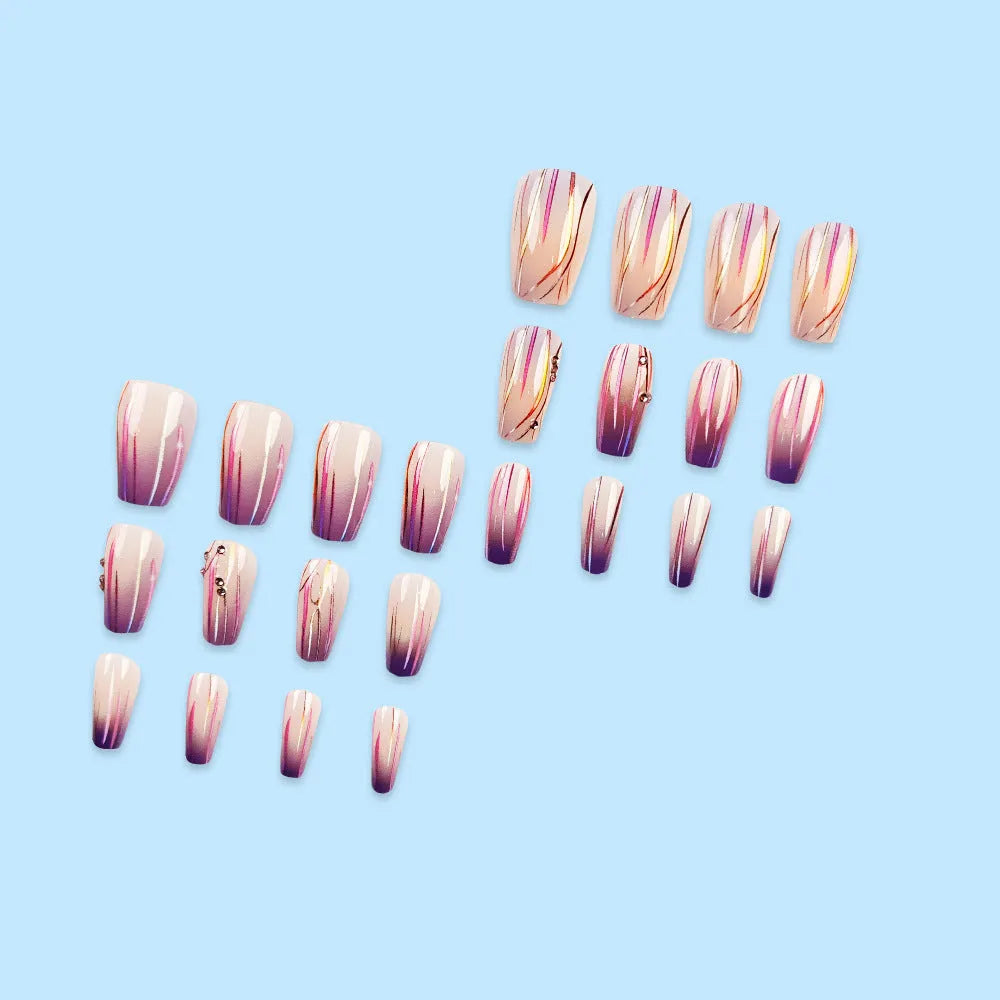 Magic purple gradient nail stickers with starry sky pattern and jelly glue for home manicures