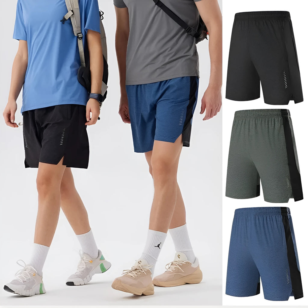 Men's forest green spandex shorts with a five-point single layer design and mid waist