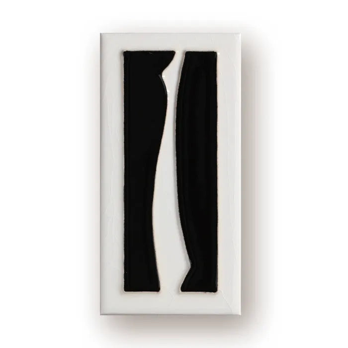 Handmade retro-style ceramic doorplate with enamel number, shown in 76mm by 152mm size.