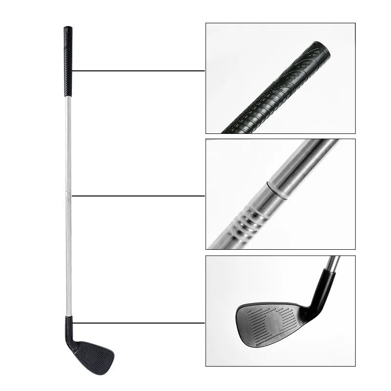 Metal golf club set showing adult and children's size options for outdoor sports practice