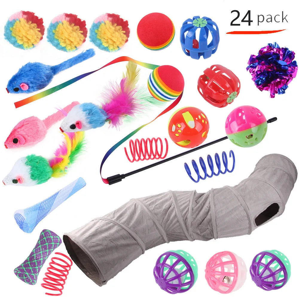Plastic cat channel tunnel toy set showing single and double layer designs
