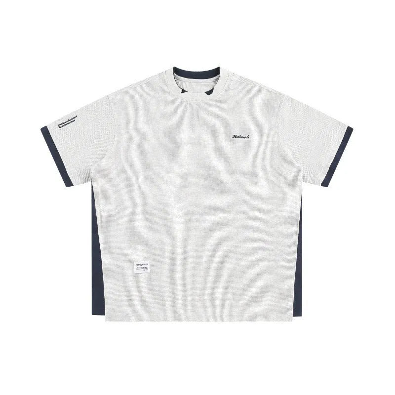 Retro alphabet embroidered loose waffle T-shirt in polyester fabric available in multiple colours