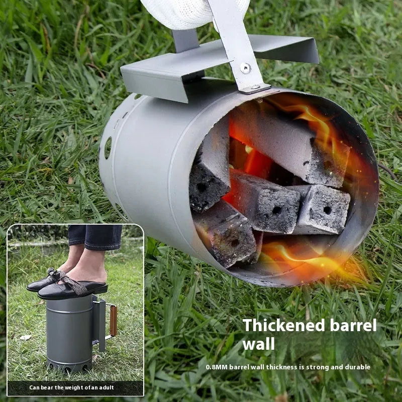 Zinc-iron alloy outdoor charcoal barbecue grill with carbon bucket design.