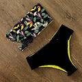 Women's sexy split flat bikini set floral pattern nylon swimwear
