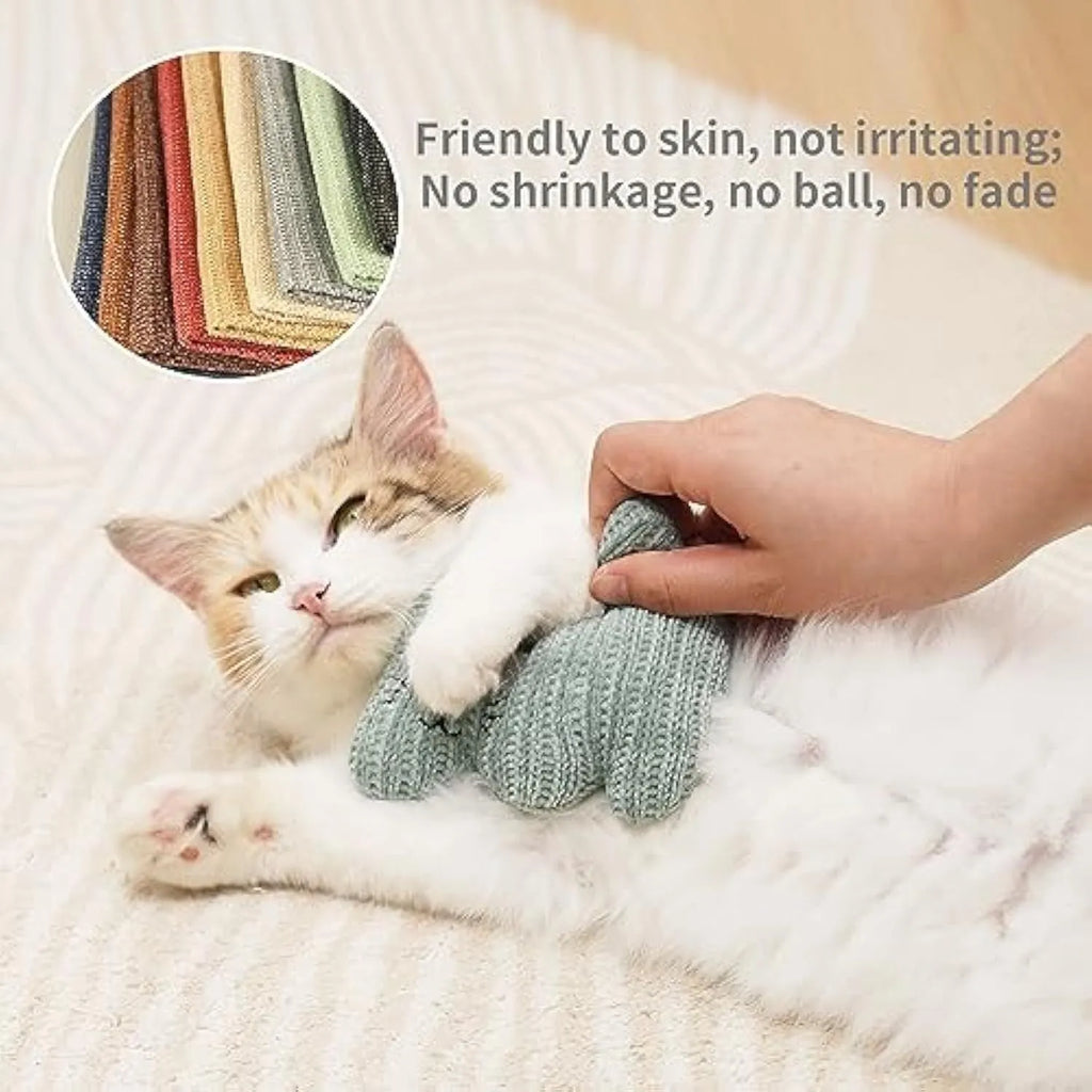Plush rope catnip toy with bell for cats in cyan and light coffee colours