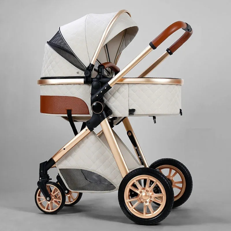 Four-wheel aluminium alloy pushchair with lie-flat high-view seat in classic black colour option