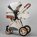 Four-wheel aluminium alloy pushchair with lie-flat high-view seat in classic black colour option