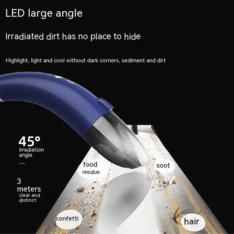 Handheld portable car cleaner vacuum unit with USB charging cable in black, white, or green colour options