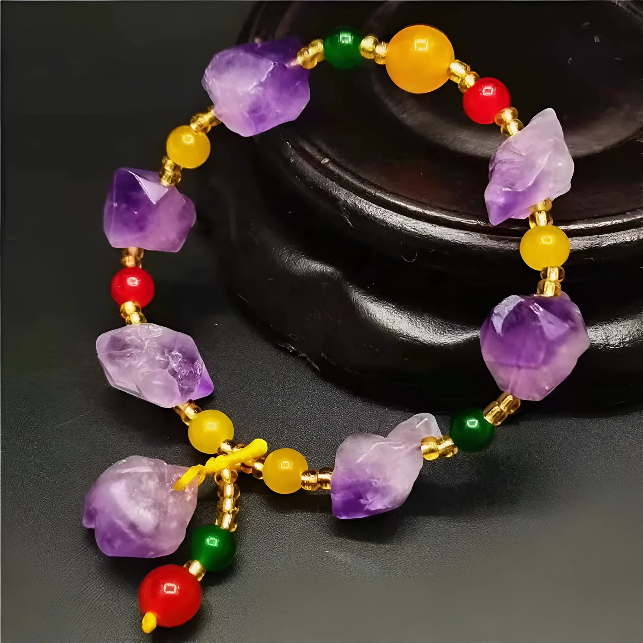 Natural-shaped amethyst bead bracelet with engraved fu character for women's jewellery