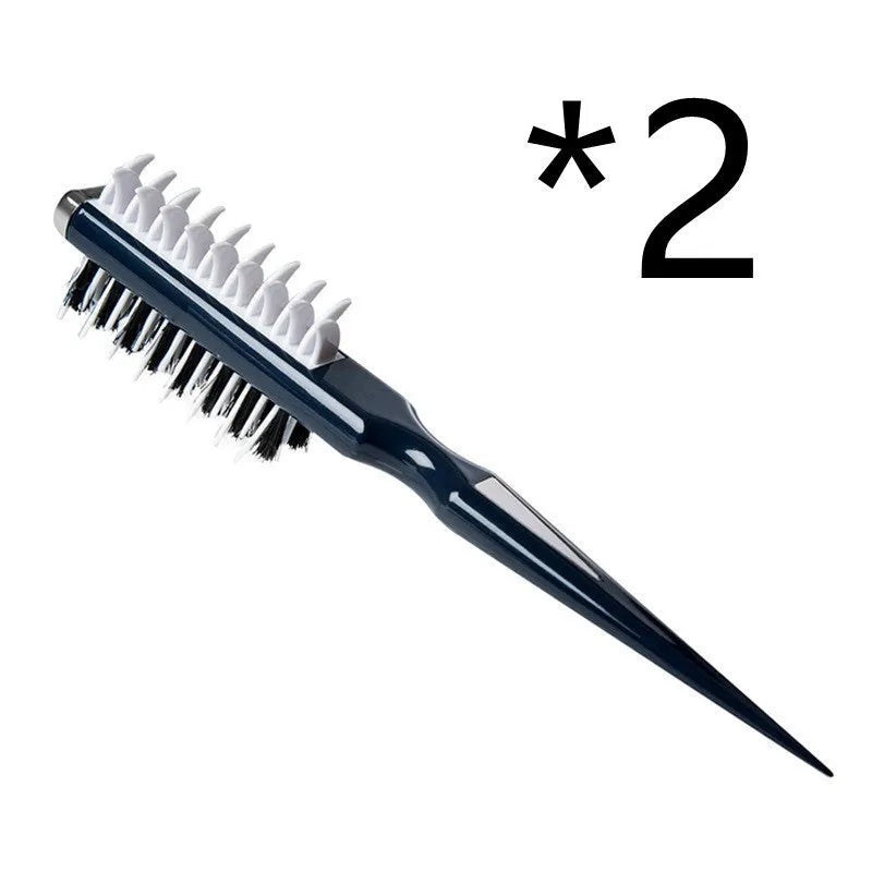 Black hair volumizing comb with natural boar bristles and shark-shaped fins on white background