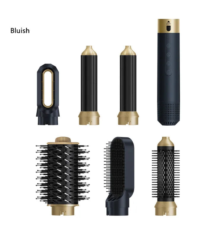 6-in-1 hot air comb styling tool with leather case for curling and straightening wet or dry hair