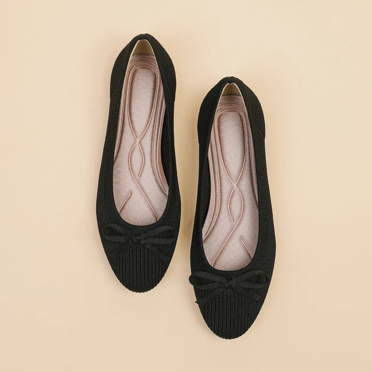 Women's round toe flat pumps with bow detail and butterfly print fabric uppers