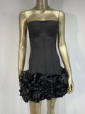 Women's solid colour polyester dress with mid waist in red, white, or black options