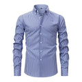 A striped non-ironing men's long-sleeved business shirt with a lapel collar.