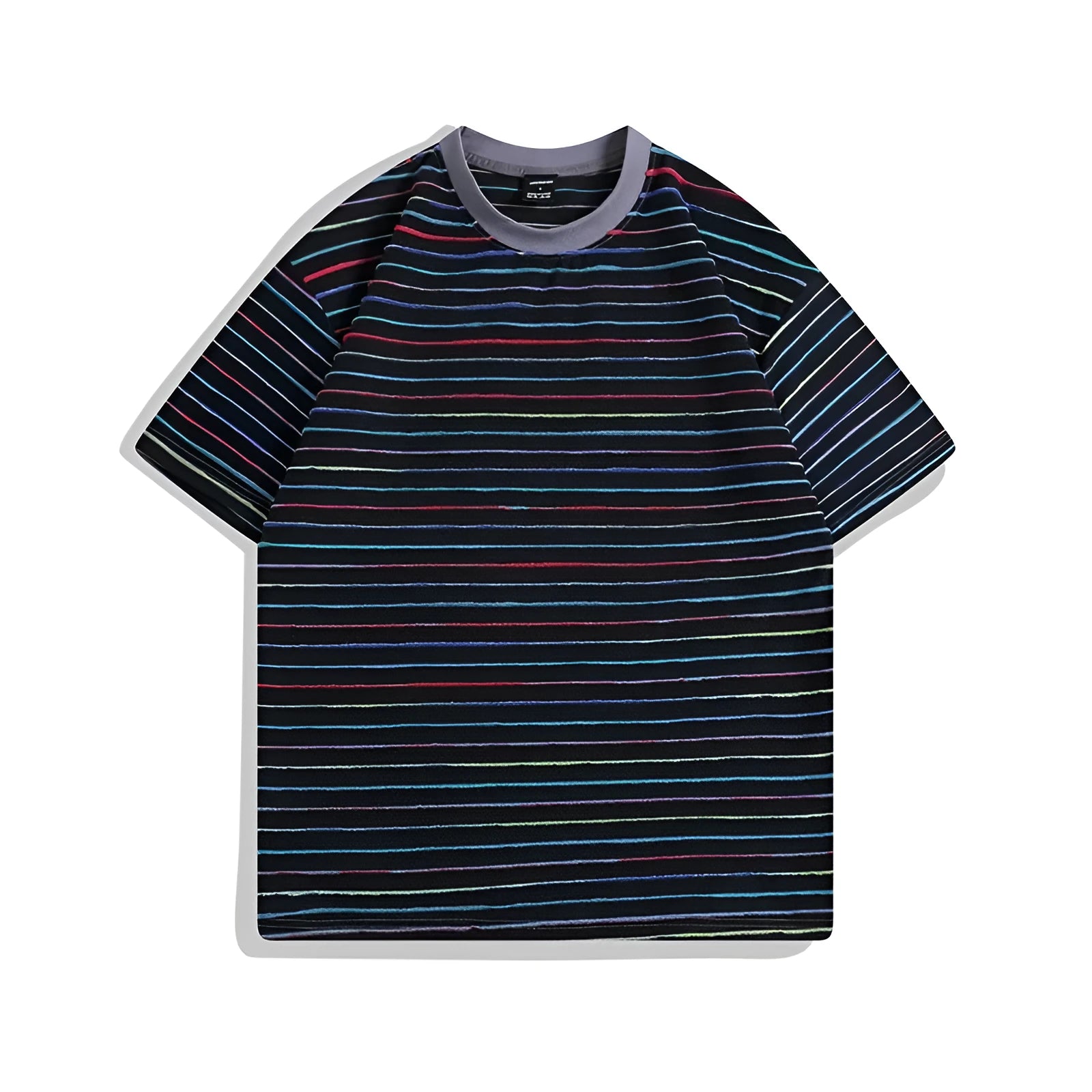 Men's striped loose fit short sleeve T-shirt in apricot colour with round neck and half sleeve design