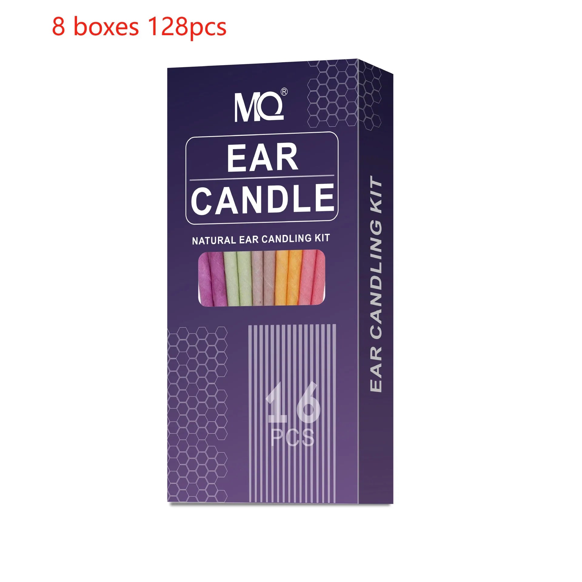 MQ Horn ear candle set with 16 candles, 8 protection boards, 16 swabs in eight colours for health massage
