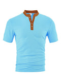 Casual loose polyester button-up short sleeve men's shirt in khaki