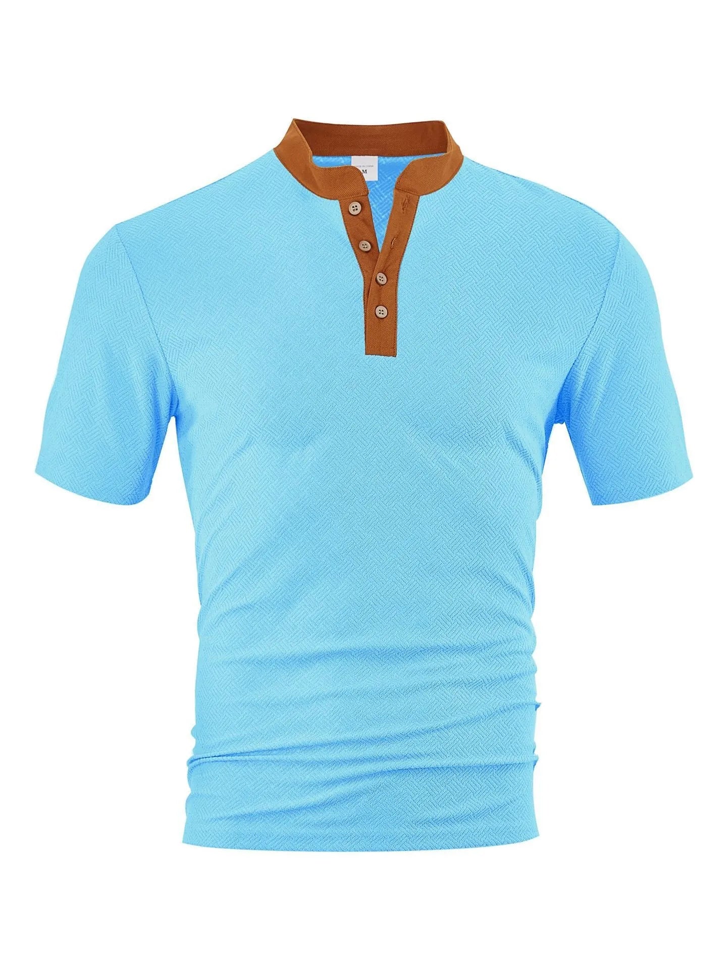 Casual loose polyester button-up short sleeve men's shirt in khaki