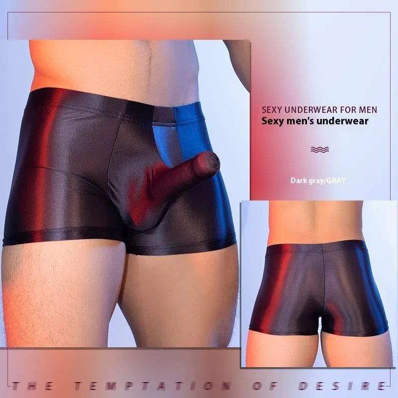 Men's seamless nylon boxer shorts in red with mid waist design and hip lift support feature