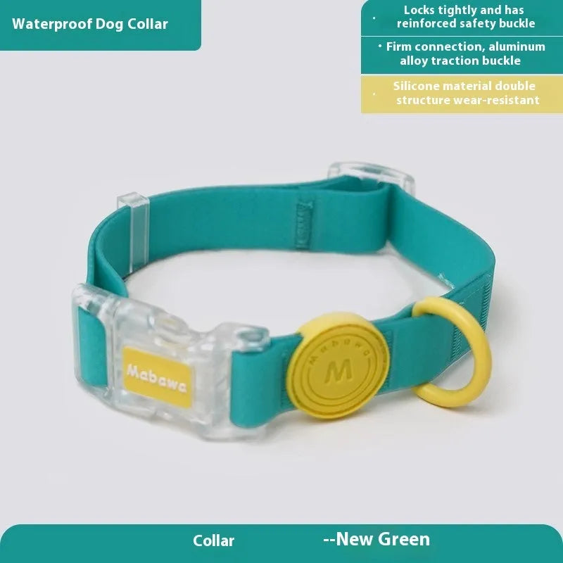 Nylon dog collar and hand holding rope set in four colours smoky gray new green lemon yellow rose pink