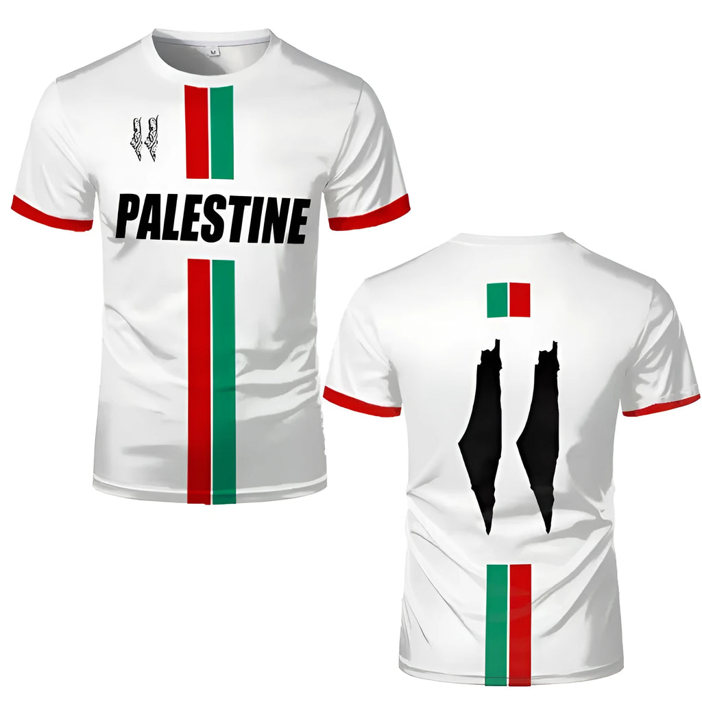 Black 3D printed graphic football t-shirt on a hanger, showing the textured design and short sleeves.