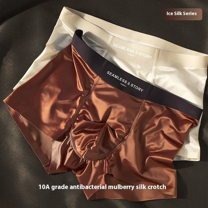 Men's ice silk underwear in multiple colours showing mid-waist design and smooth fabric texture