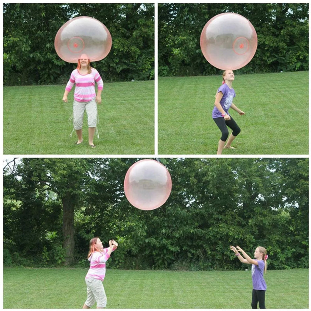 Inflatable TPR bouncy ball in pink, yellow, green, and blue colours with size options from 40 cm to 120 cm diameter