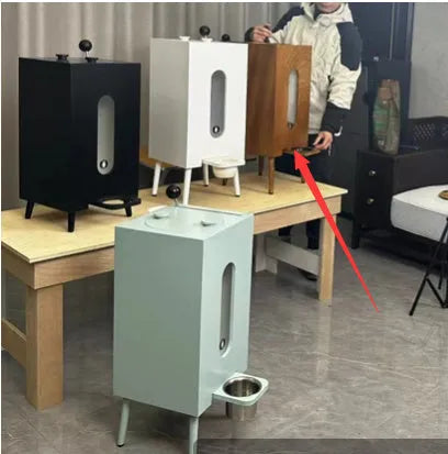 Wooden pet feeder with high 20cm or low 10cm legs, available in black, white, or wood colour for dogs and cats